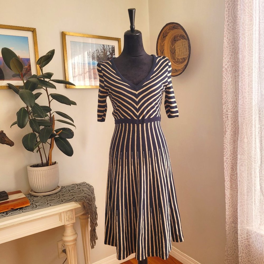 Boden knit dress, navy and cream, Size L